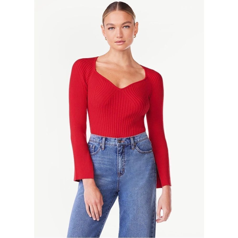 ✨Scoop Women's Ribbed Bodysuit with Sweetheart Neck and Long Sleeves✨